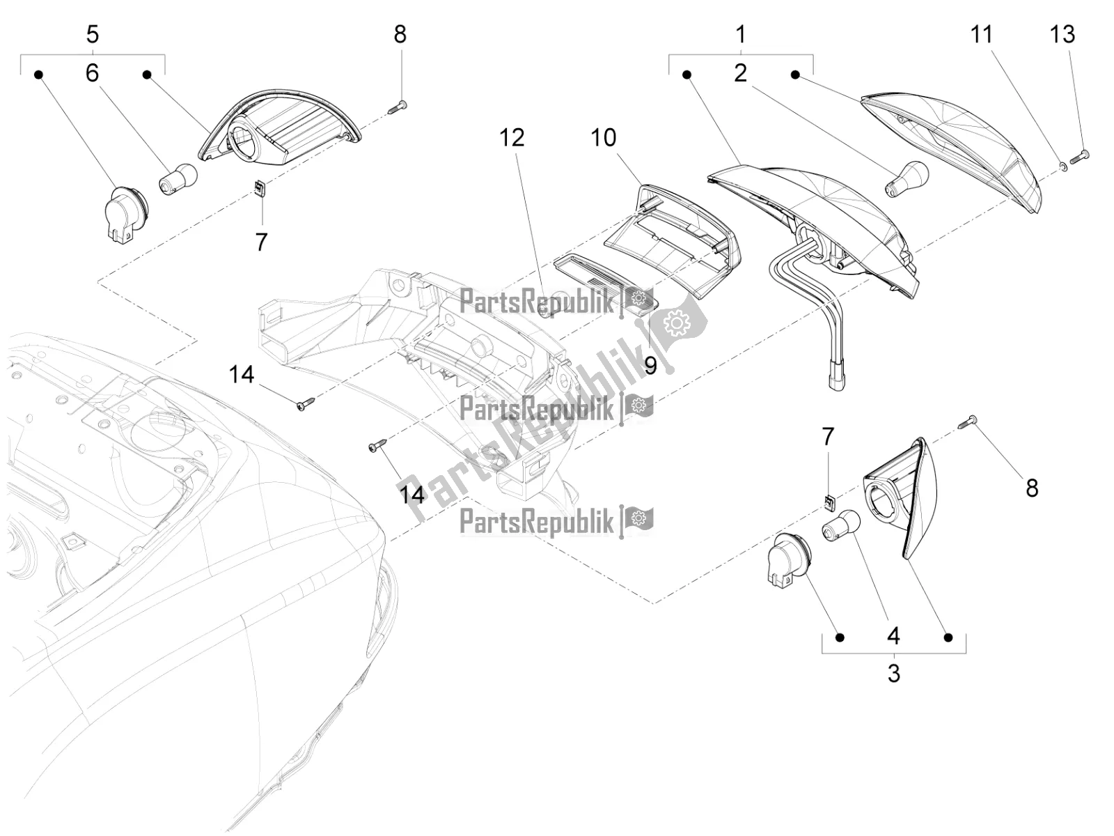 Todas as partes de Faróis Traseiros - Pisca-piscas do Vespa SXL 125 4T 3V Apac 2021