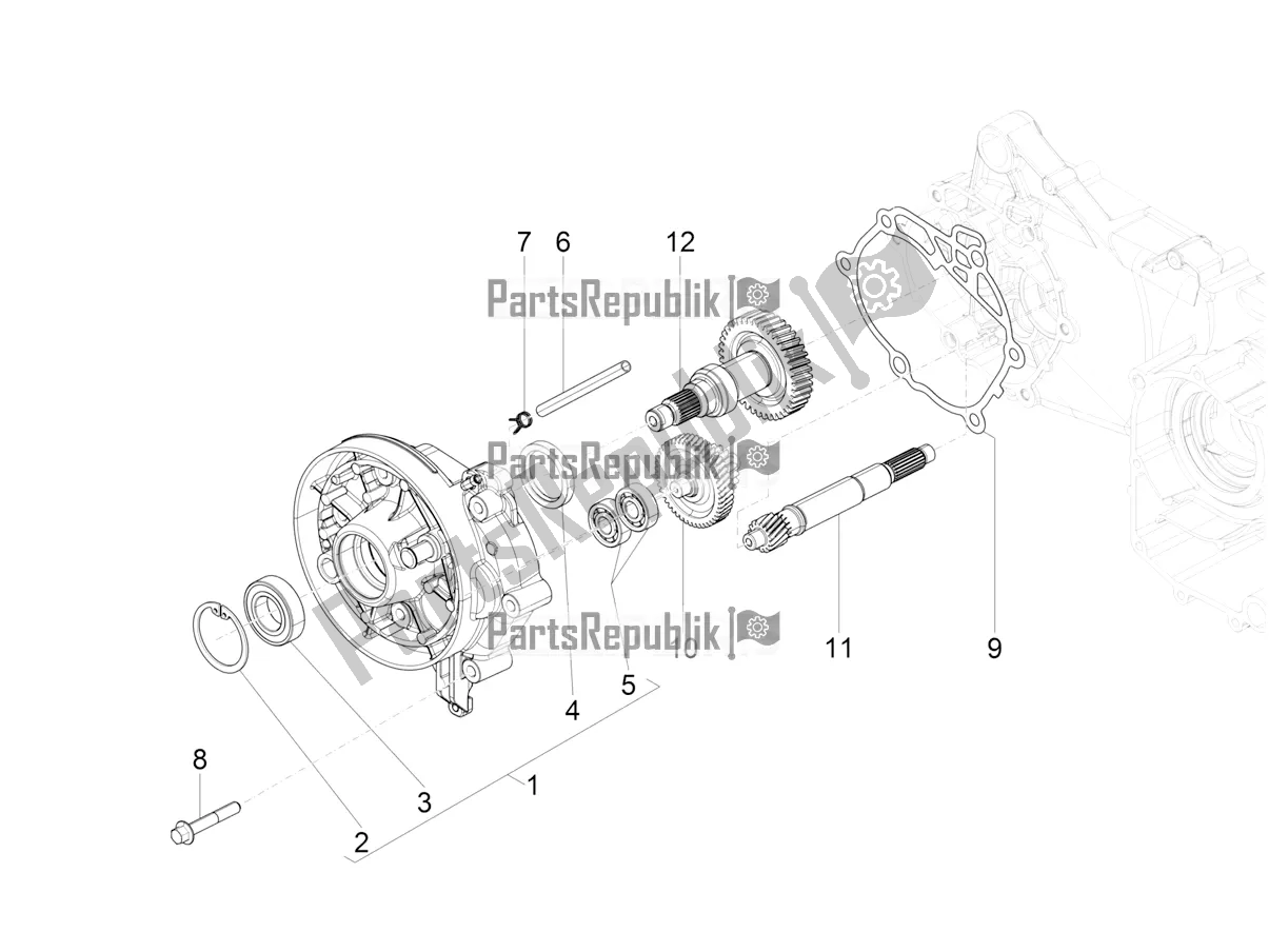 All parts for the Reduction Unit of the Vespa SXL 125 4T 3V Apac 2021