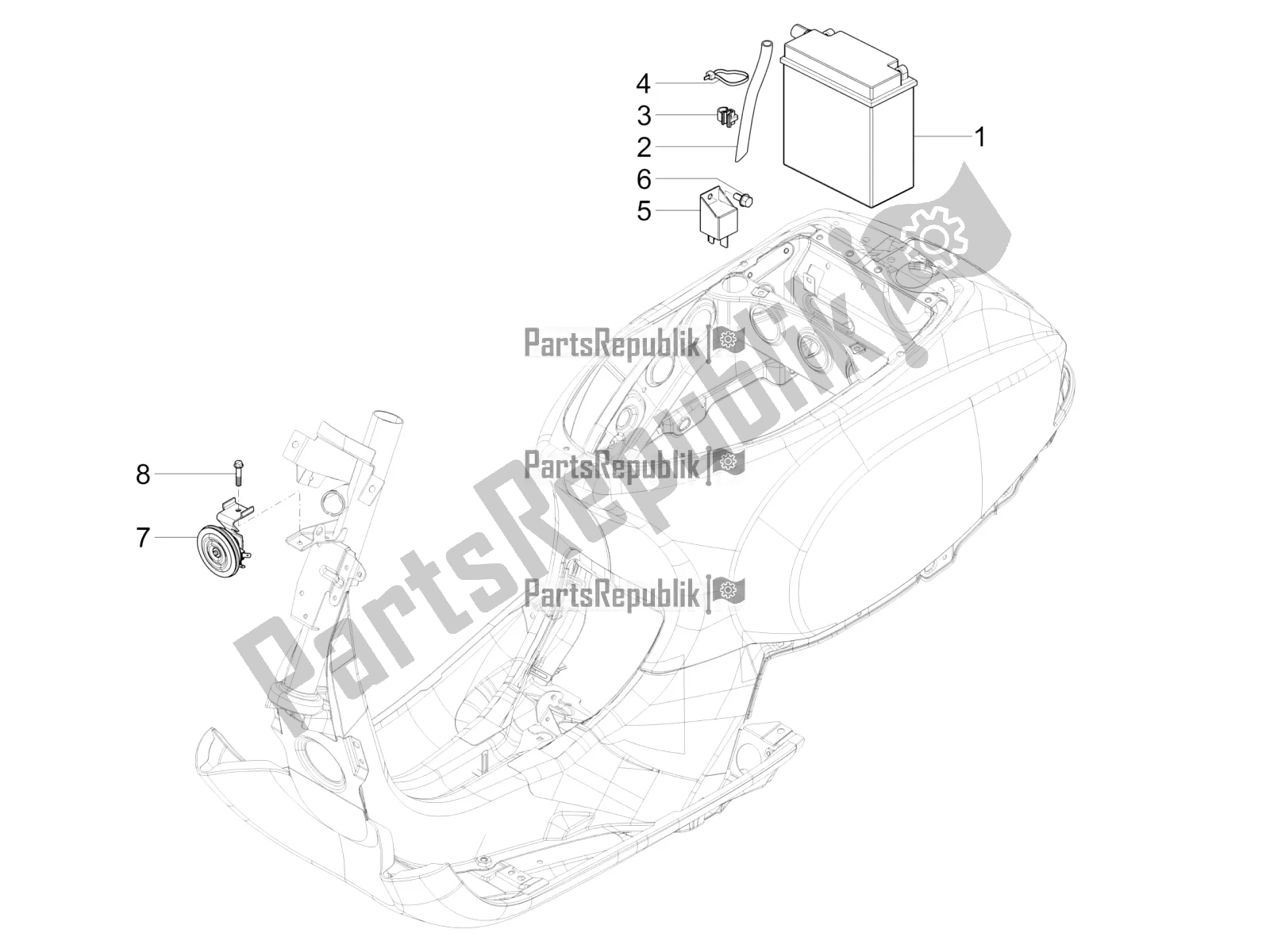 Todas as partes de Interruptores De Controle Remoto - Bateria - Buzina do Vespa SXL 125 4T 3V Apac 2021