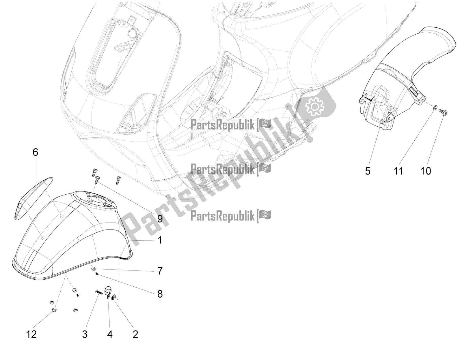 All parts for the Wheel Huosing - Mudguard of the Vespa SXL 125 4T 3V Apac 2021