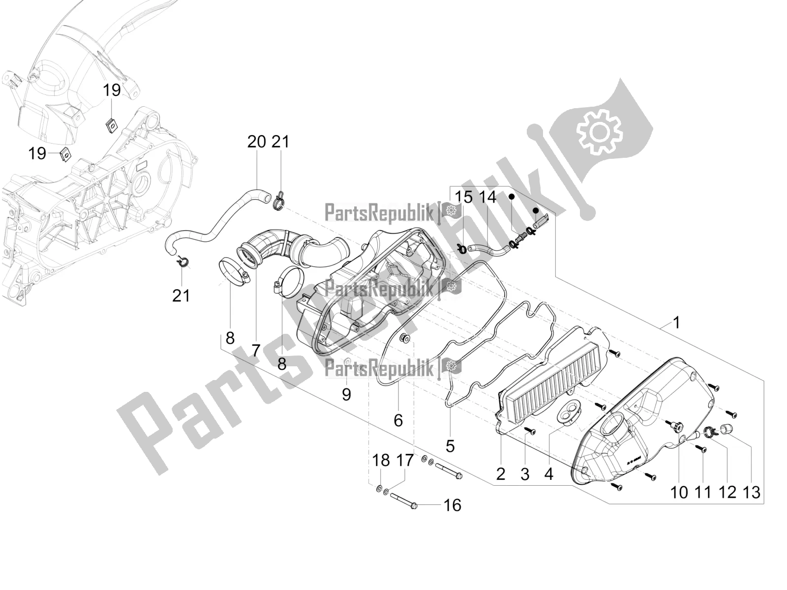 Tutte le parti per il Filtro Dell'aria del Vespa SXL 125 4T 3V Apac 2022