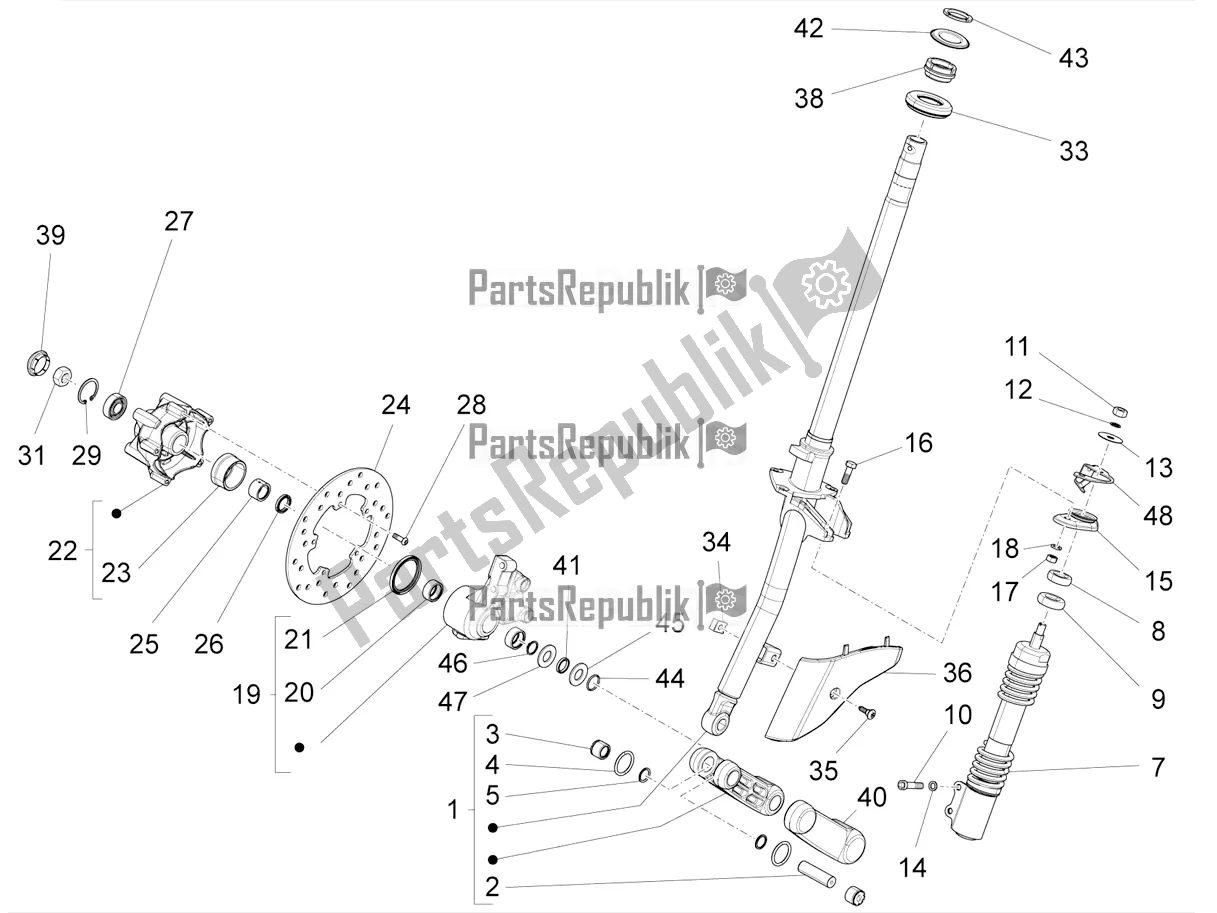Todas las partes para Horquilla / Tubo De Dirección - Unidad De Rodamiento De Dirección de Vespa SXL 125 4T 3V Apac 2022