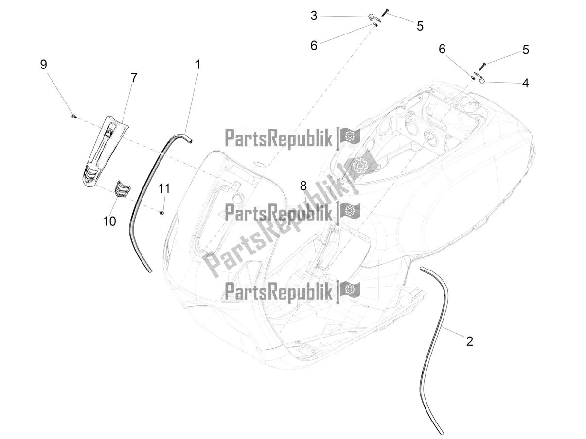Tutte le parti per il Scudo Anteriore del Vespa SXL 125 4T 3V Apac 2022