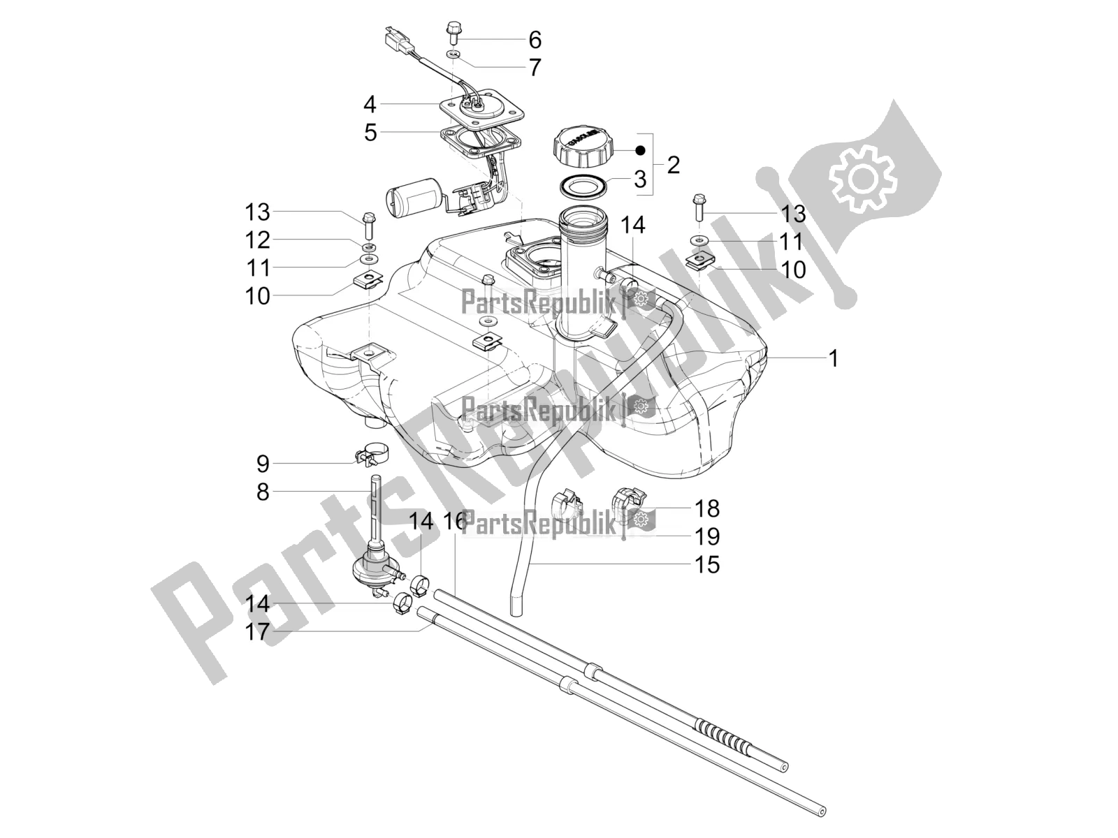All parts for the Fuel Tank of the Vespa SXL 125 4T 3V Apac 2022