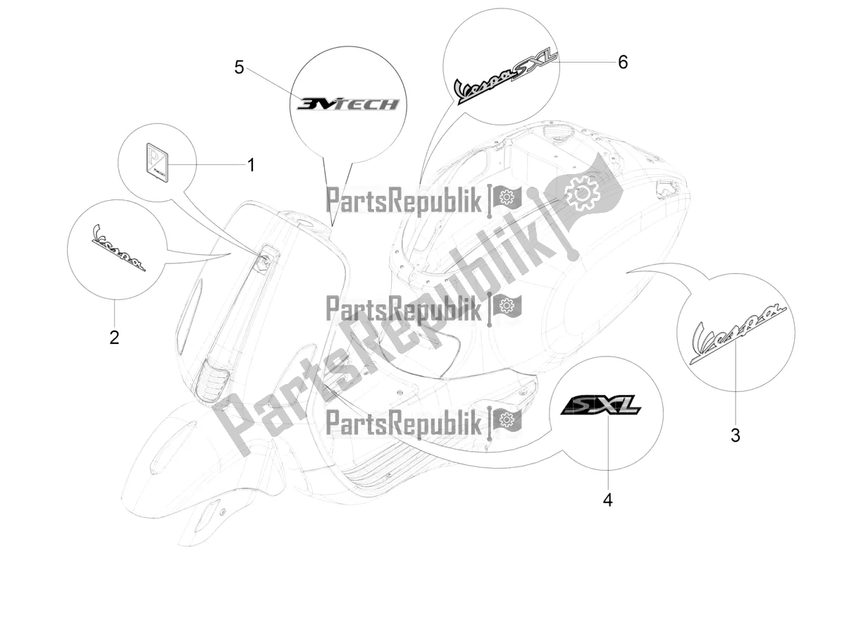 Tutte le parti per il Piatti - Emblemi del Vespa SXL 125 4T 3V Apac 2022