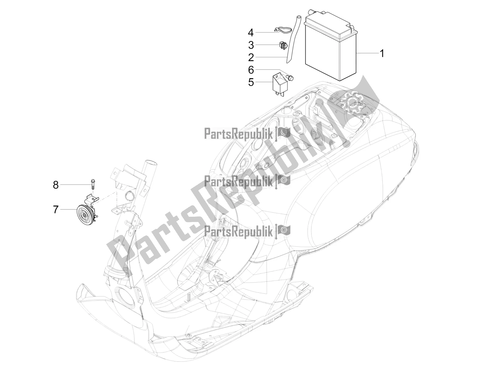 Tutte le parti per il Interruttori Del Telecomando - Batteria - Avvisatore Acustico del Vespa SXL 125 4T 3V Apac 2022