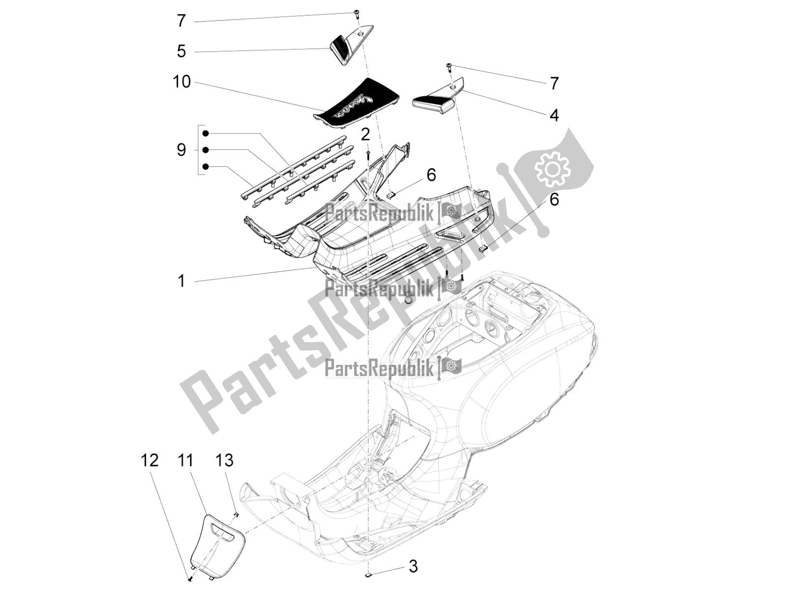 Toutes les pièces pour le Housse Centrale - Repose-pieds du Vespa SXL 150 4T 3V Apac 2019