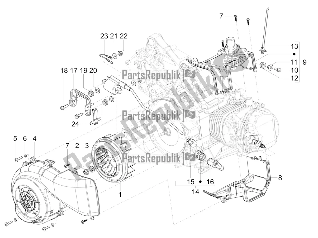 Toutes les pièces pour le Couvercle Magnéto Volant - Filtre à Huile du Vespa SXL 150 4T 3V Apac 2019