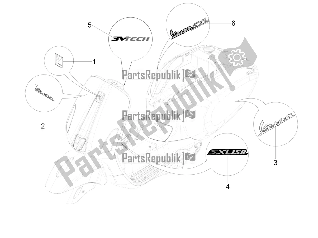 Toutes les pièces pour le Plaques - Emblèmes du Vespa SXL 150 4T 3V Apac 2019