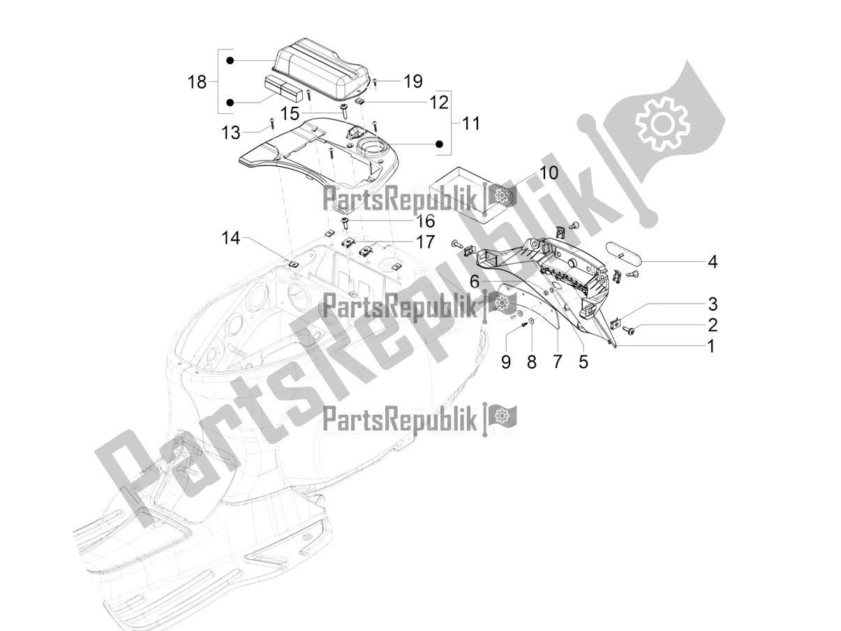 Toutes les pièces pour le Capot Arrière - Protection Contre Les éclaboussures du Vespa SXL 150 4T 3V Apac 2019