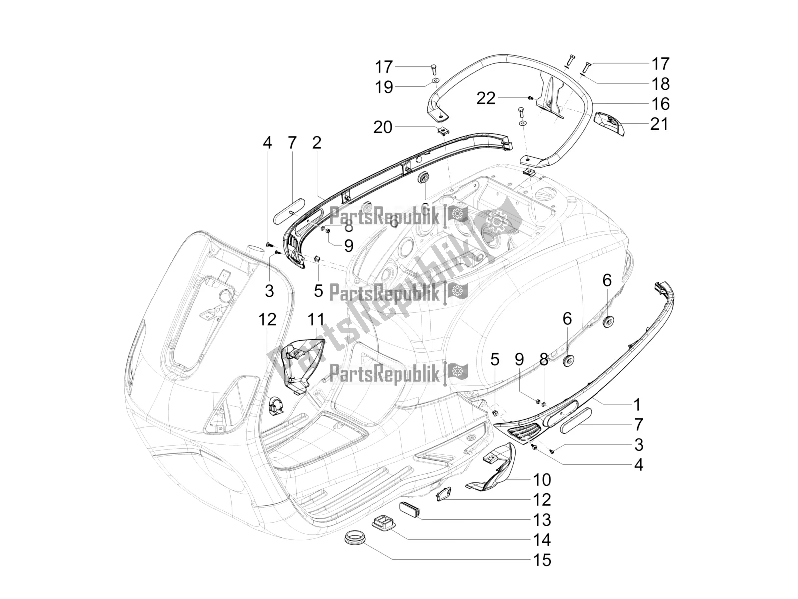 Todas as partes de Tampa Lateral - Spoiler do Vespa SXL 150 4T 3V Apac 2019