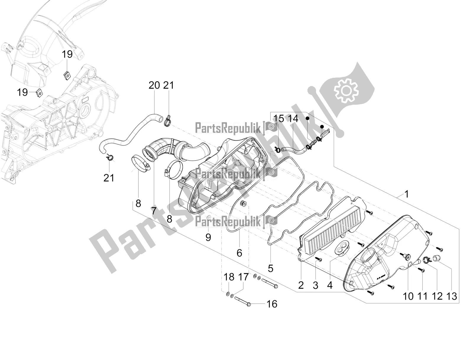 All parts for the Air Filter of the Vespa SXL 150 4T 3V Apac 2020