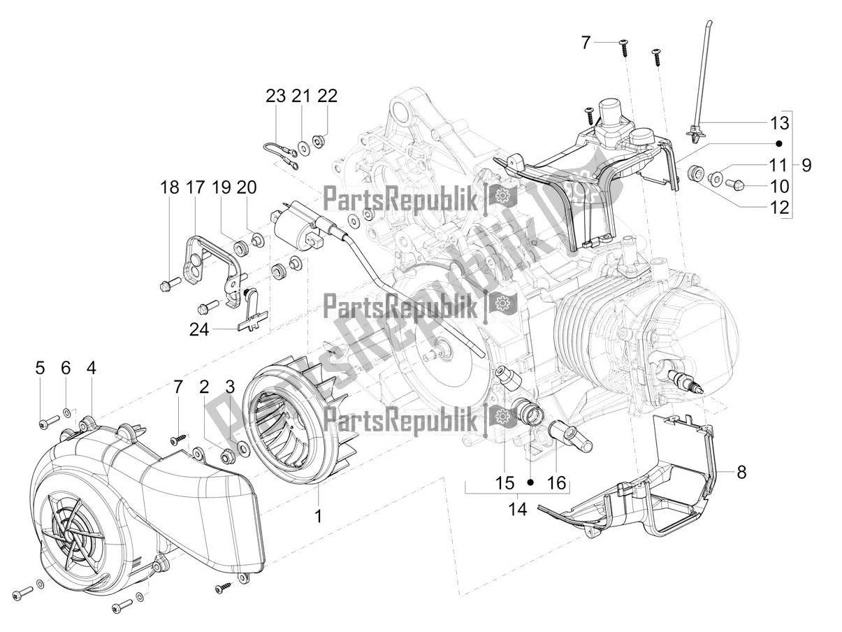 Toutes les pièces pour le Couvercle Magnéto Volant - Filtre à Huile du Vespa SXL 150 4T 3V Apac 2020