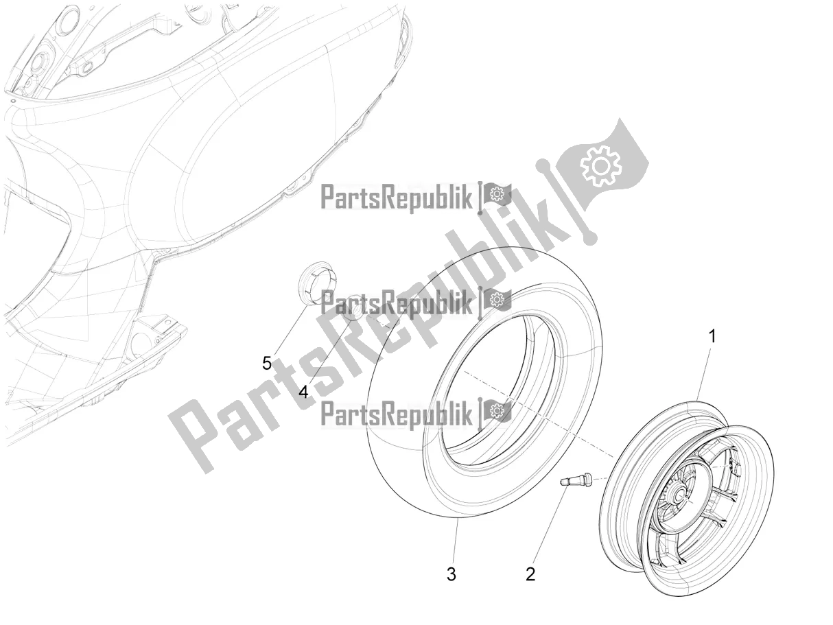 All parts for the Rear Wheel of the Vespa SXL 150 4T 3V Apac 2020