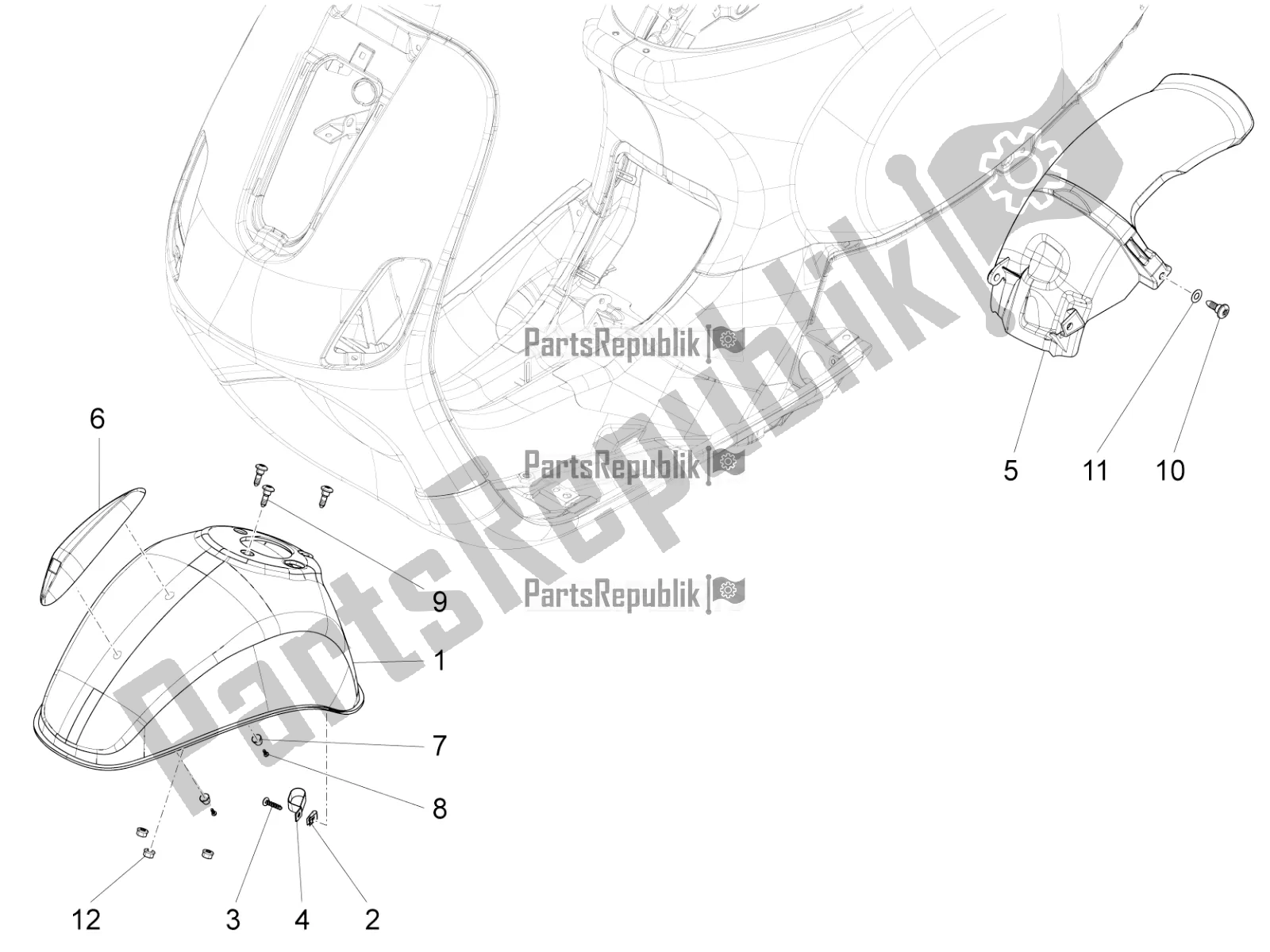 Todas as partes de Alojamento Da Roda - Guarda-lamas do Vespa SXL 150 4T 3V Apac 2020