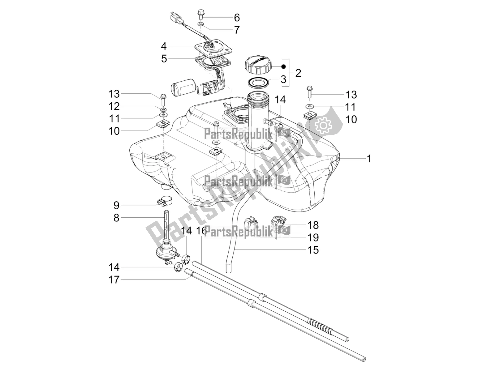 All parts for the Fuel Tank of the Vespa SXL 150 4T 3V Apac 2021