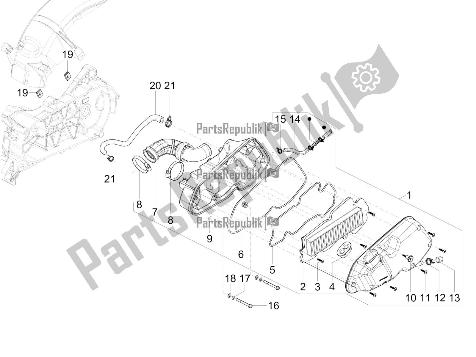 All parts for the Air Filter of the Vespa SXL 150 4T 3V Apac 2022