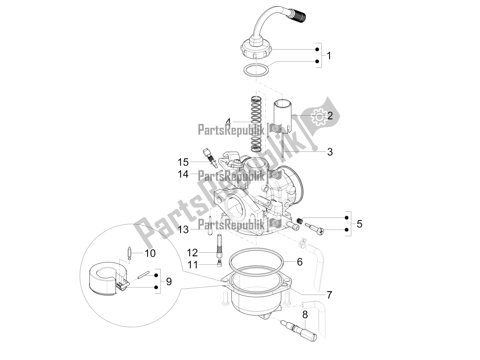 Alle onderdelen voor de Carburateur Onderdelen van de Vespa SXL 150 4T 3V Apac 2022