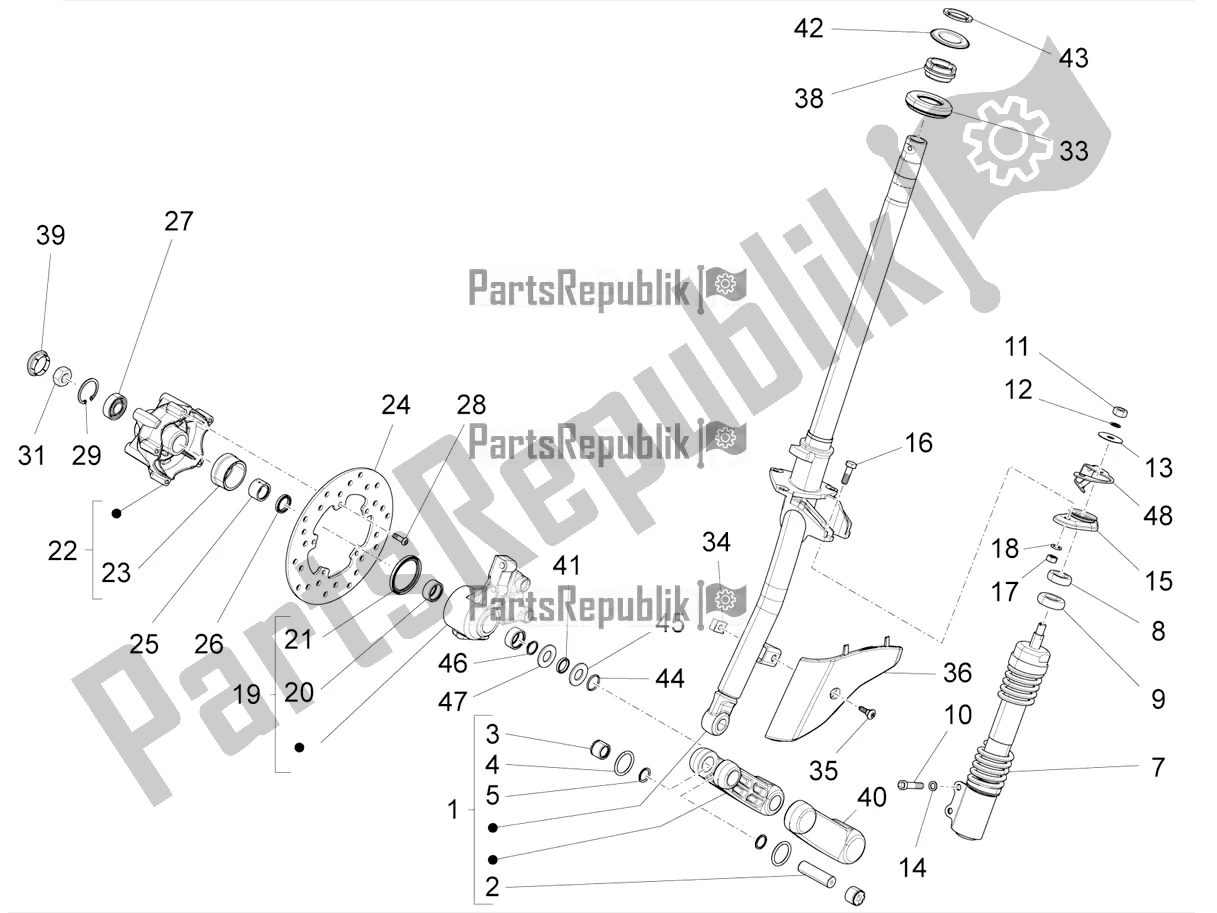 All parts for the Fork/steering Tube - Steering Bearing Unit of the Vespa SXL 150 4T 3V Apac 2022