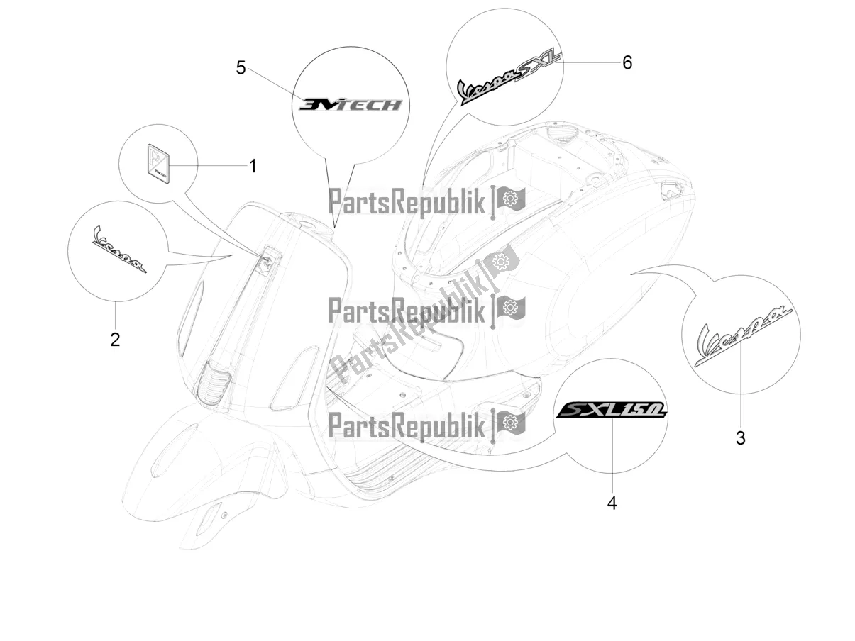 Alle onderdelen voor de Borden - Emblemen van de Vespa SXL 150 4T 3V Apac 2022