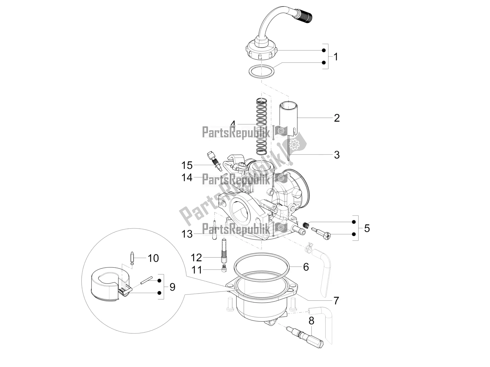 All parts for the Carburetor's Components of the Vespa VX-VXL-SXL 150 4T 3V Apac 2016