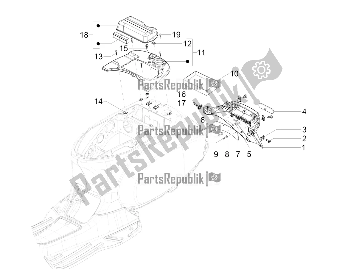 Toutes les pièces pour le Capot Arrière - Protection Contre Les éclaboussures du Vespa VX-VXL-SXL 150 4T 3V Apac 2016