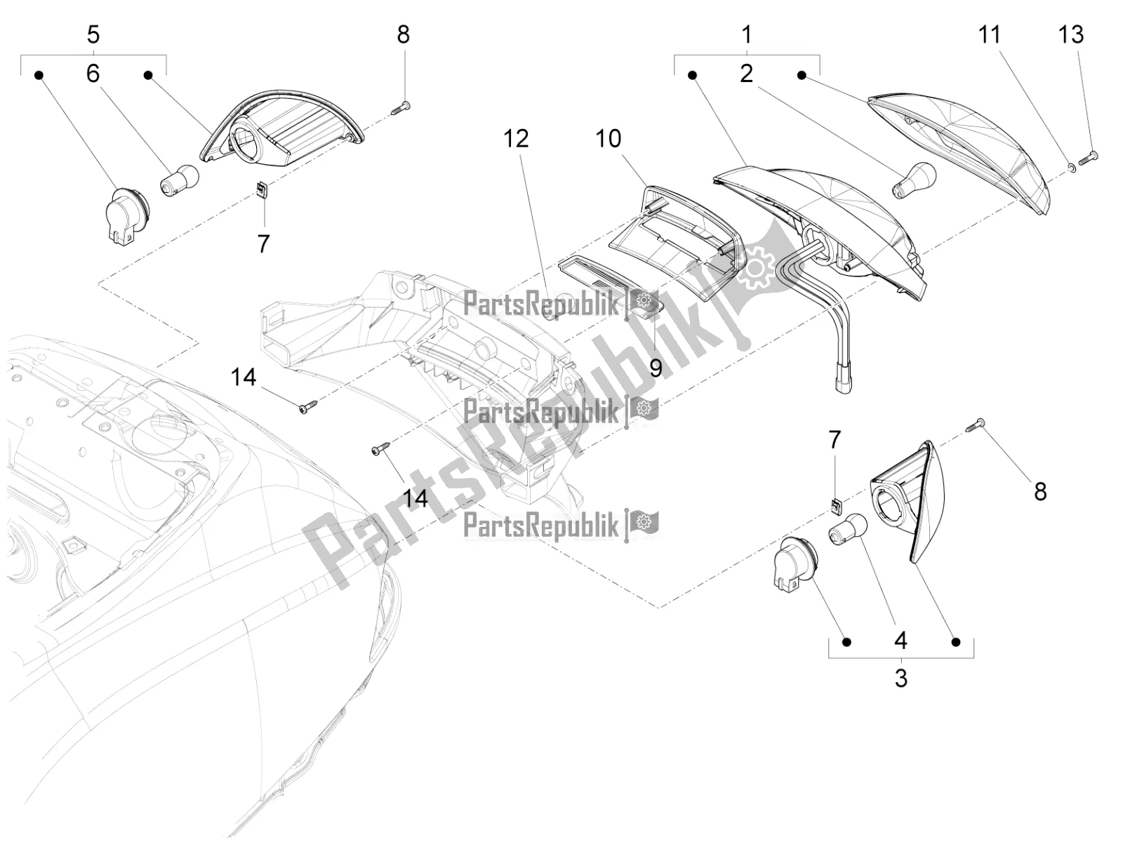 All parts for the Rear Headlamps - Turn Signal Lamps of the Vespa VX-VXL-SXL 150 4T 3V Apac 2016