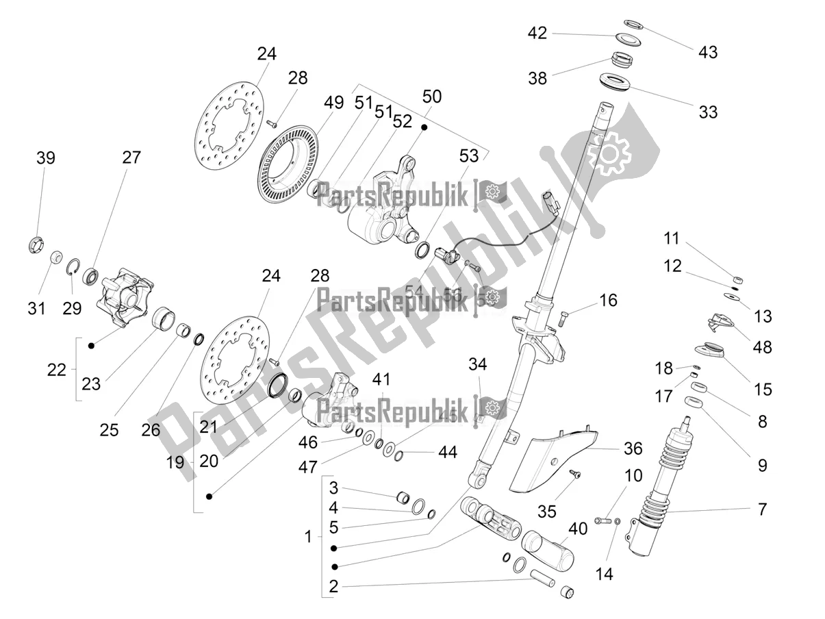 All parts for the Fork/steering Tube - Steering Bearing Unit of the Vespa VX-VXL-SXL 150 4T 3V Apac 2017