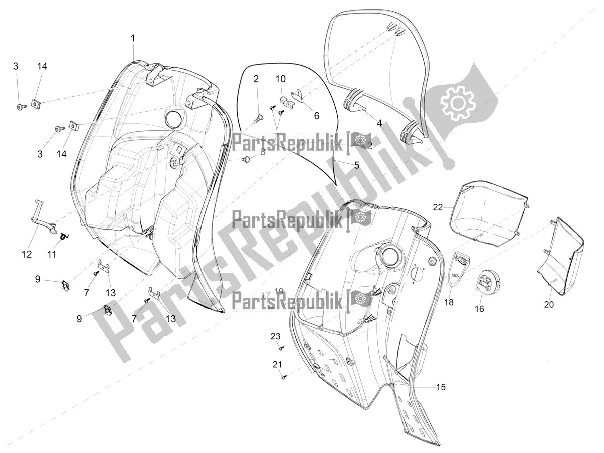 All parts for the Front Glove-box - Knee-guard Panel of the Vespa VX-VXL-SXL 150 4T 3V Apac 2017