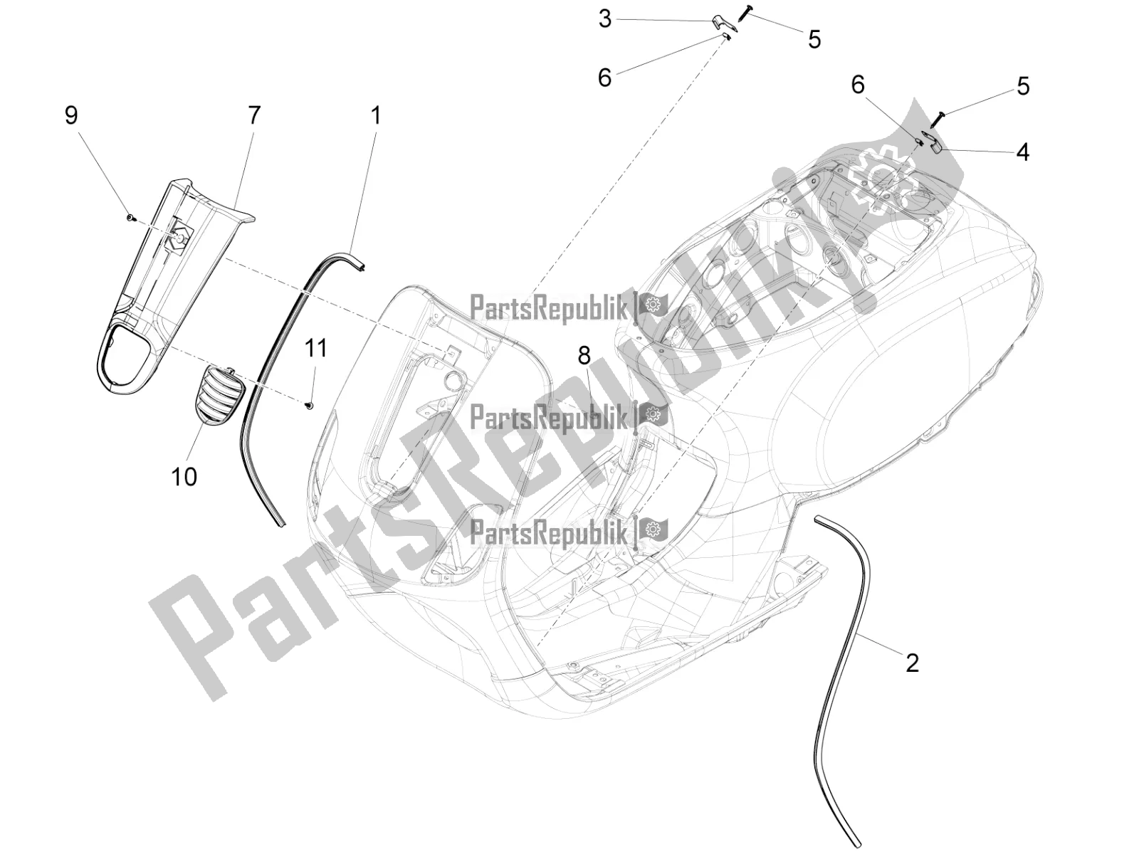 Tutte le parti per il Scudo Anteriore del Vespa VX-VXL-SXL 150 4T 3V Apac 2017