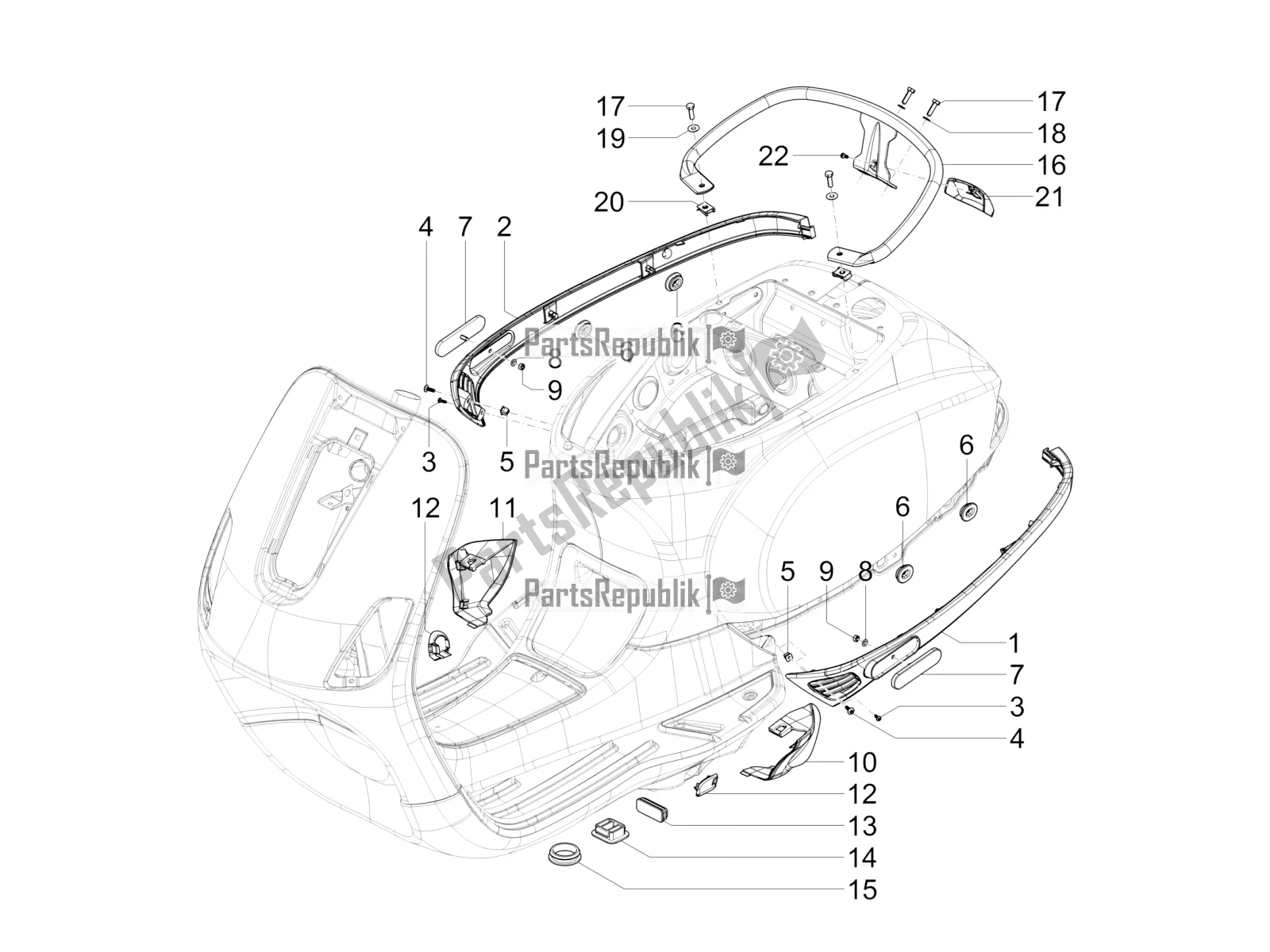 Toutes les pièces pour le Couvercle Latéral - Spoiler du Vespa VX-VXL-SXL 150 4T 3V Apac 2017