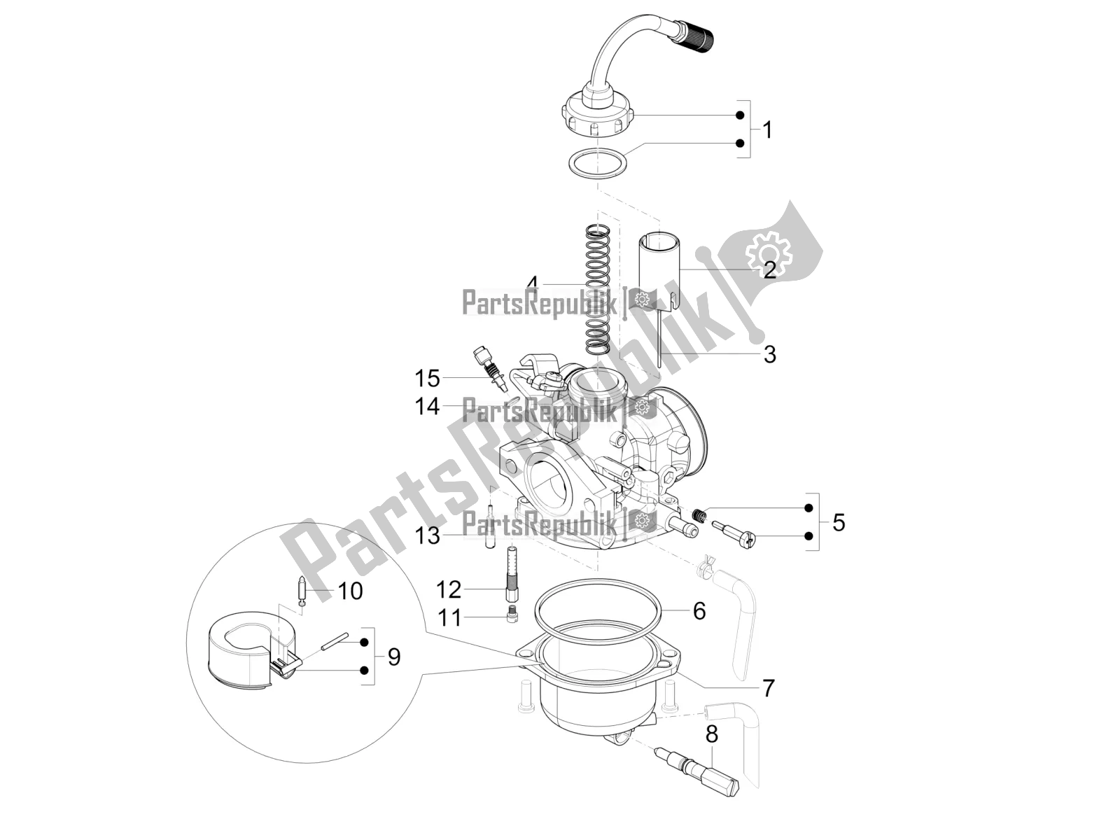 Alle onderdelen voor de Carburateur Onderdelen van de Vespa VX-VXL-SXL 150 4T 3V Apac 2018