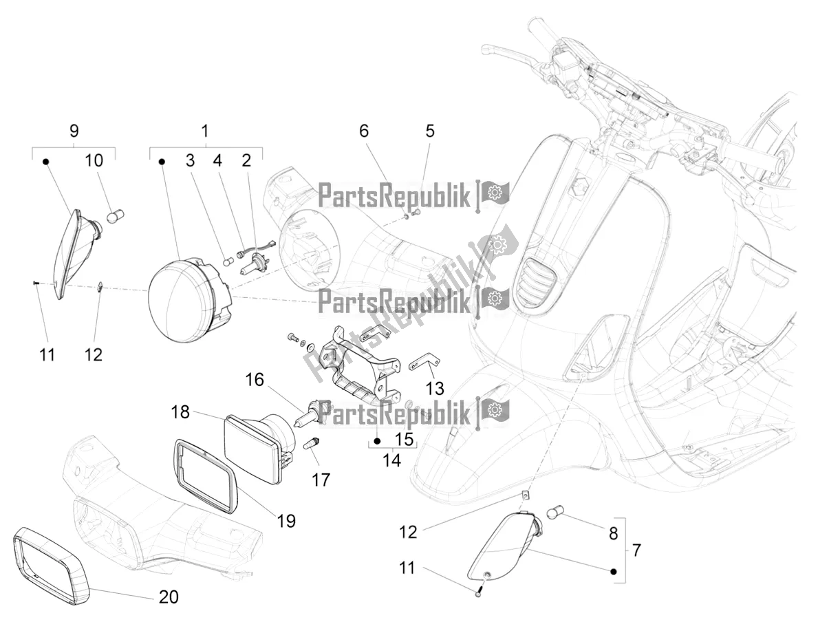 Toutes les pièces pour le Phares Avant - Clignotants du Vespa VX-VXL-SXL 150 4T 3V Apac 2018