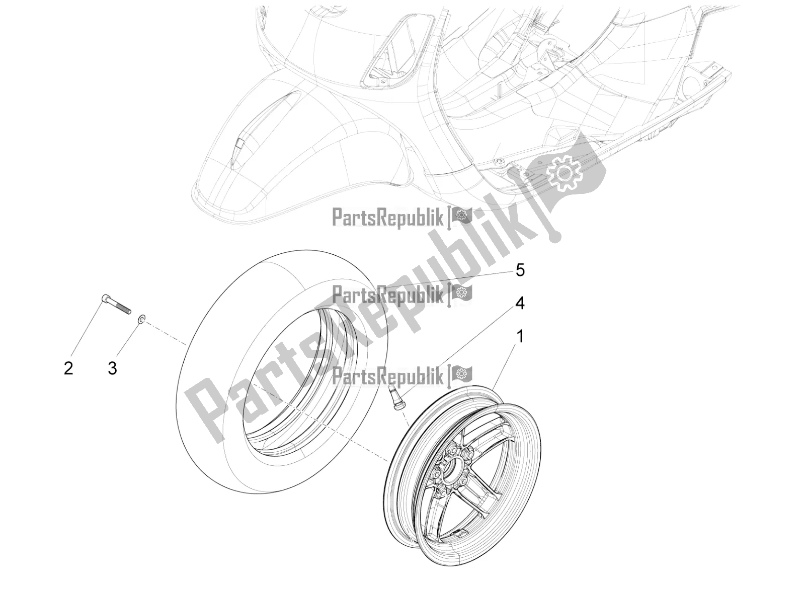 All parts for the Front Wheel of the Vespa VX-VXL-SXL 150 4T 3V Apac 2018
