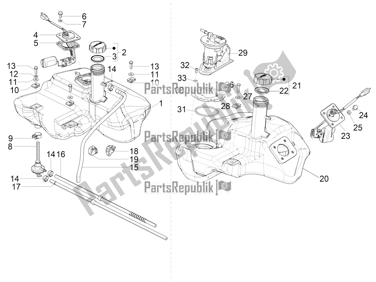 Toutes les pièces pour le Réservoir D'essence du Vespa VX-VXL-SXL 150 4T 3V Apac 2018