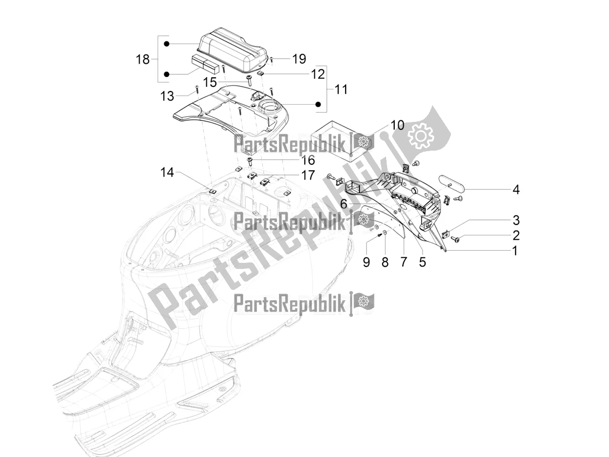 Toutes les pièces pour le Capot Arrière - Protection Contre Les éclaboussures du Vespa VX-VXL-SXL 150 4T 3V Apac 2018