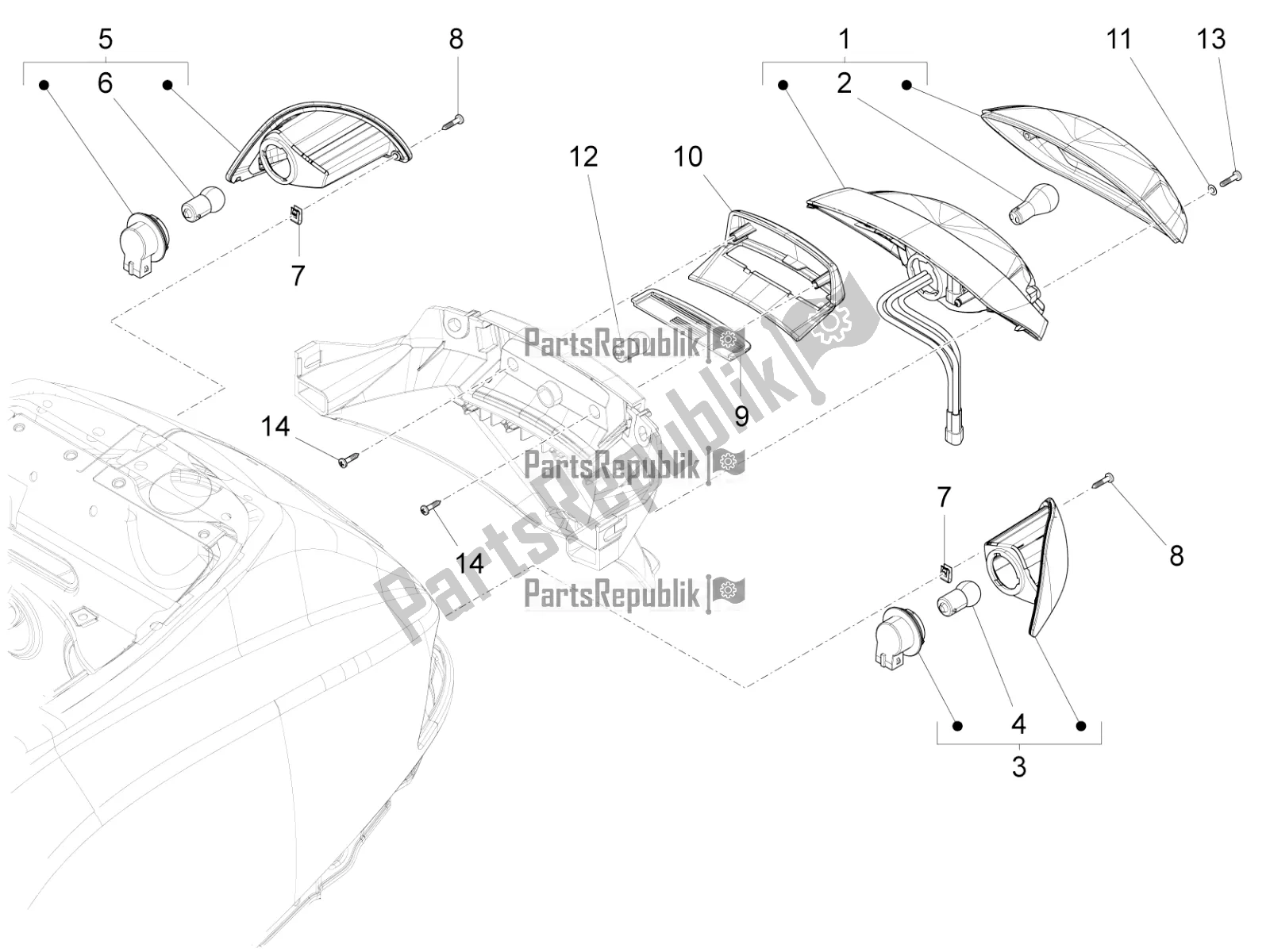 Toutes les pièces pour le Phares Arrière - Clignotants du Vespa VX-VXL-SXL 150 4T 3V Apac 2018