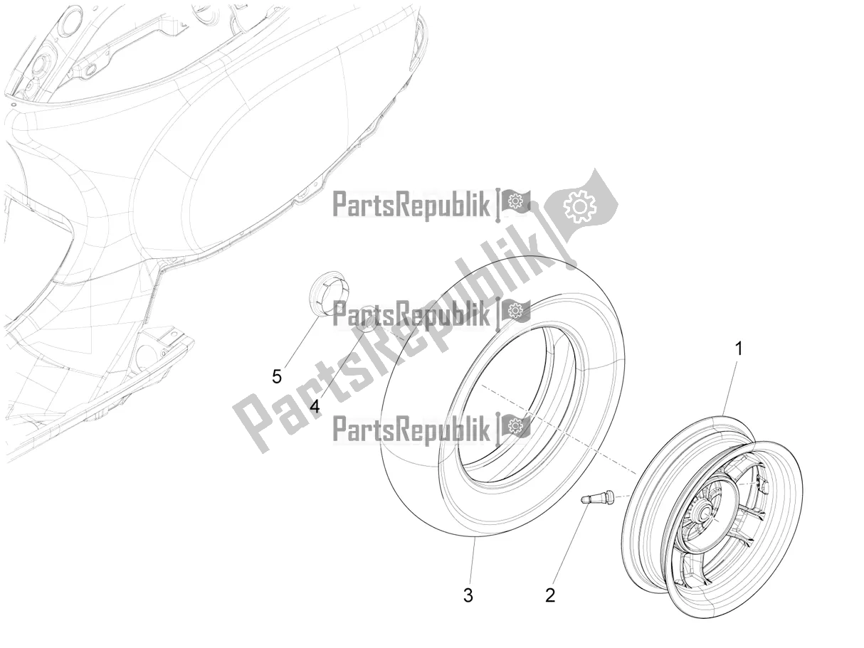 Todas as partes de Roda Traseira do Vespa VX-VXL-SXL 150 4T 3V Apac 2018