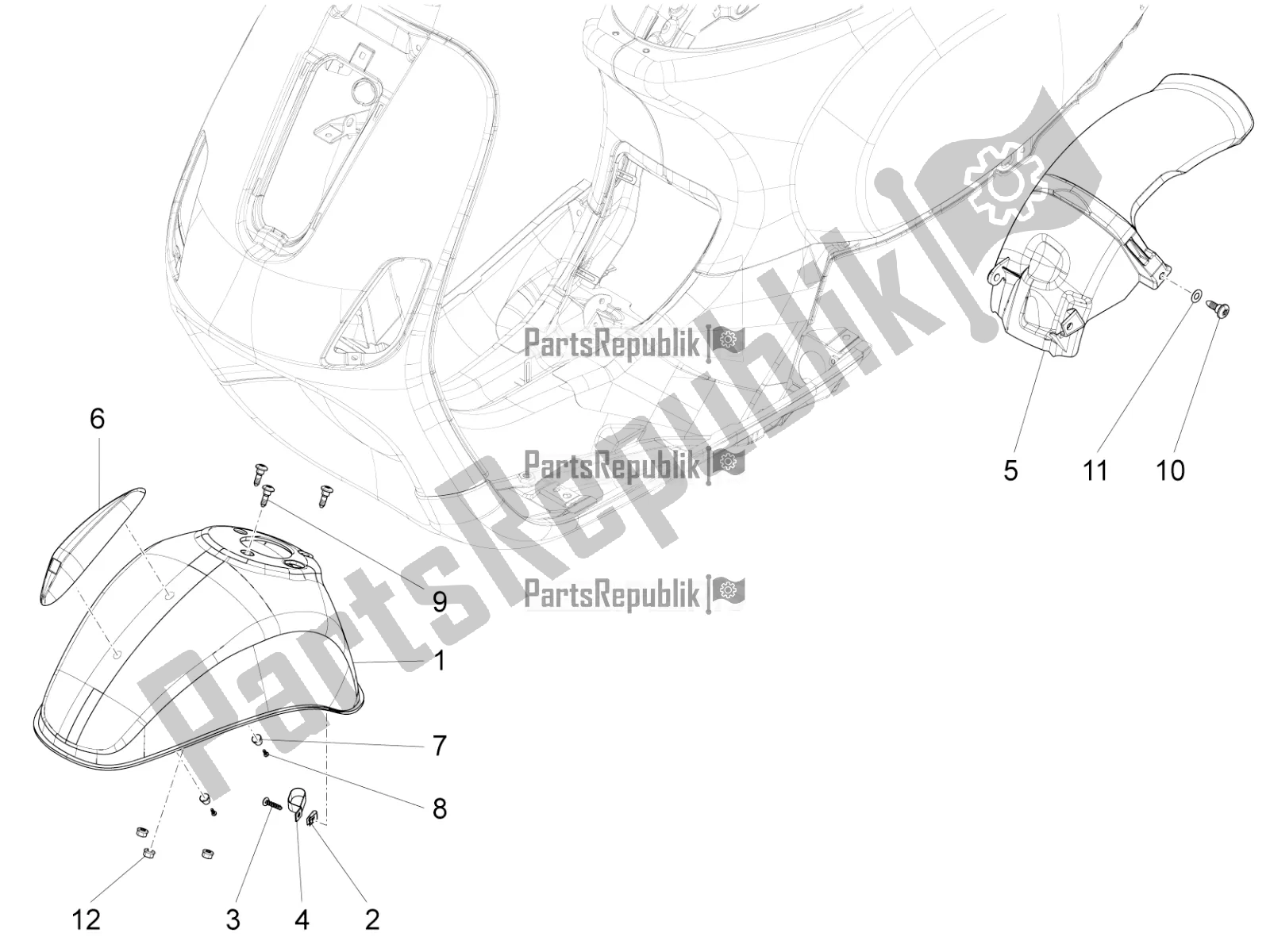 Toutes les pièces pour le Logement De Roue - Garde-boue du Vespa VX-VXL-SXL 150 4T 3V Apac 2018