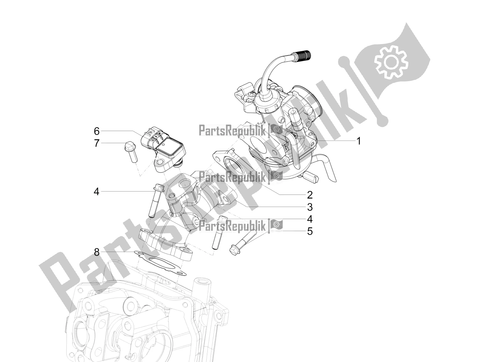 All parts for the Carburettor, Assembly - Union Pipe of the Vespa VX-VXL-SXL 150 4T 3V Apac 2019