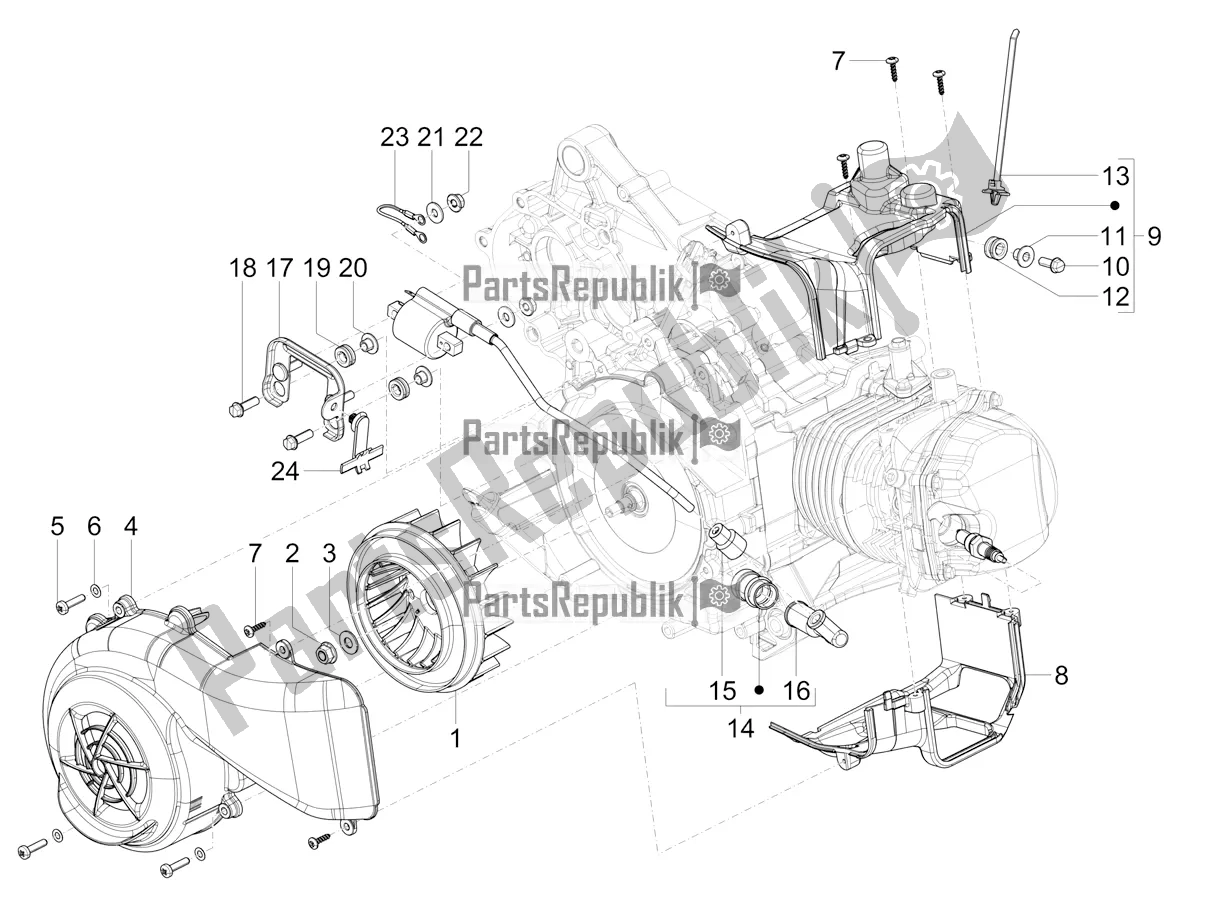 Toutes les pièces pour le Couvercle Magnéto Volant - Filtre à Huile du Vespa VX-VXL-SXL 150 4T 3V Apac 2019