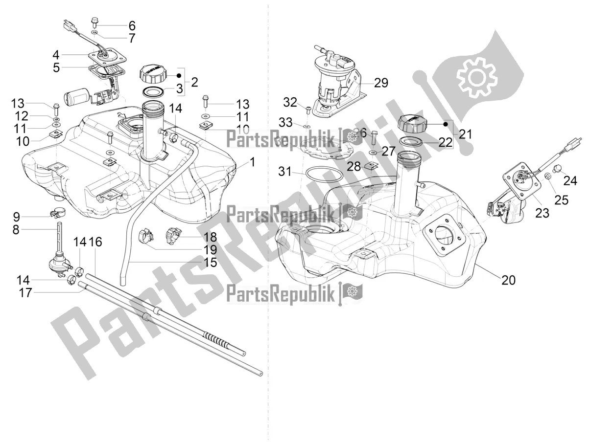 Tutte le parti per il Serbatoio Di Carburante del Vespa VX-VXL-SXL 150 4T 3V Apac 2019