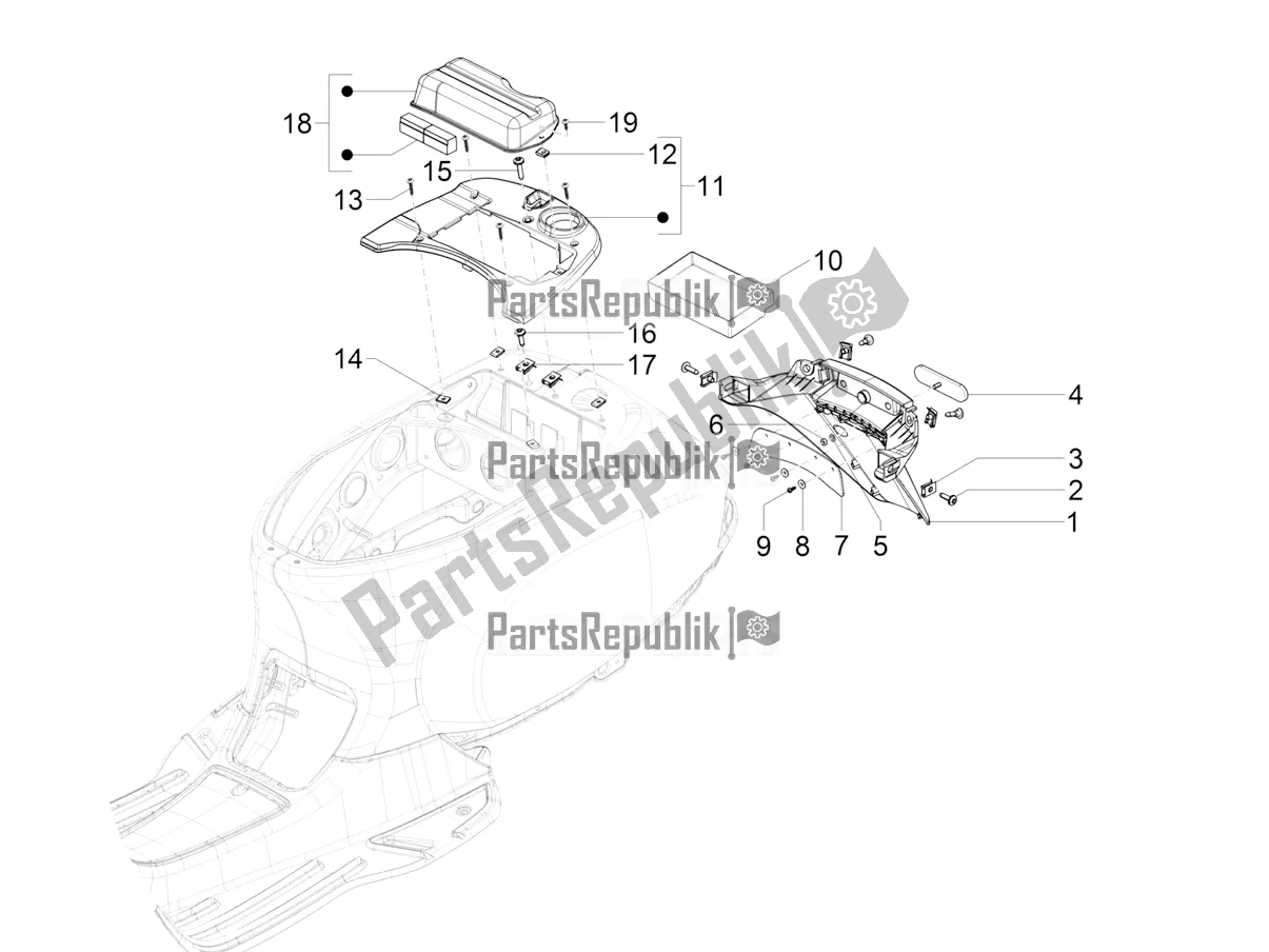 Toutes les pièces pour le Capot Arrière - Protection Contre Les éclaboussures du Vespa VX-VXL-SXL 150 4T 3V Apac 2019