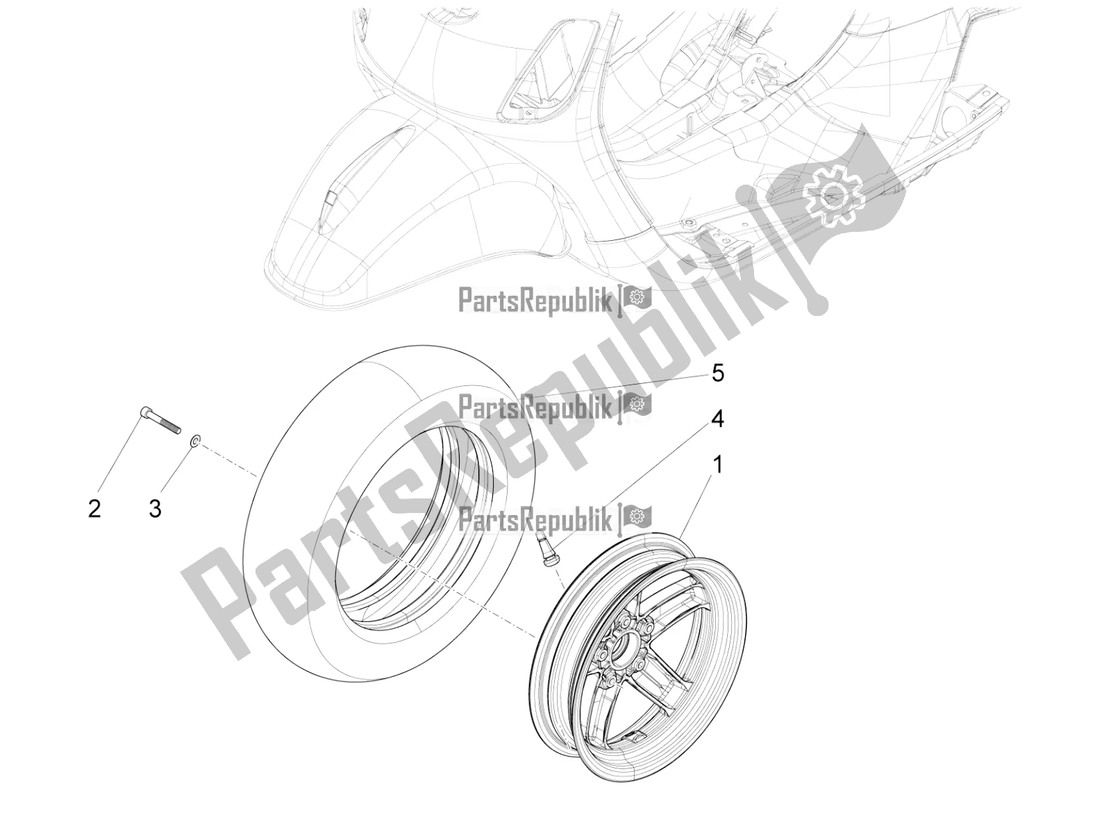 All parts for the Front Wheel of the Vespa VX-VXL-SXL 150 4T 3V Apac 2020