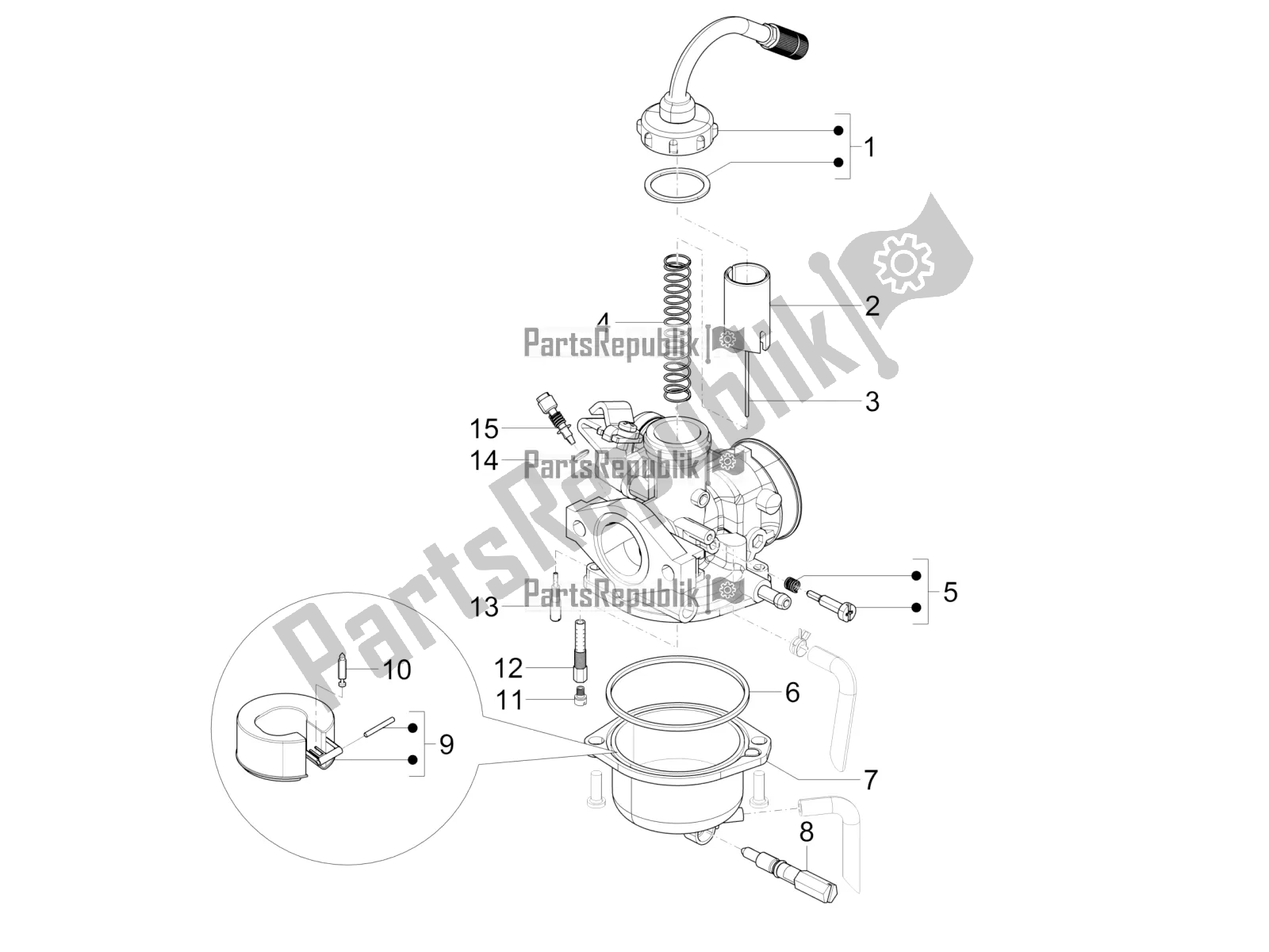 Alle onderdelen voor de Carburateur Onderdelen van de Vespa VX-VXL-SXL 150 4T 3V Apac 2021