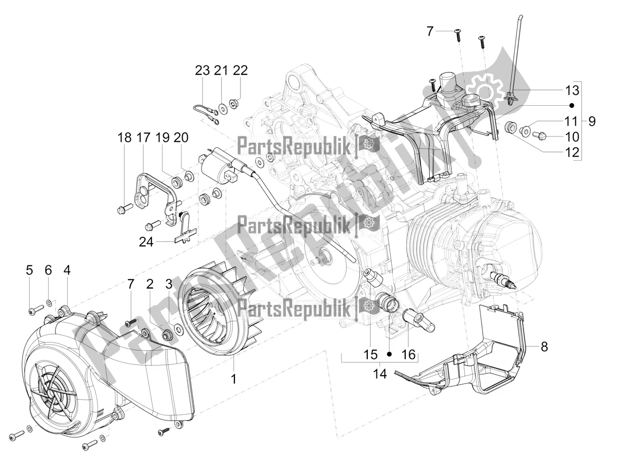 All parts for the Flywheel Magneto Cover - Oil Filter of the Vespa VX-VXL-SXL 150 4T 3V Apac 2021