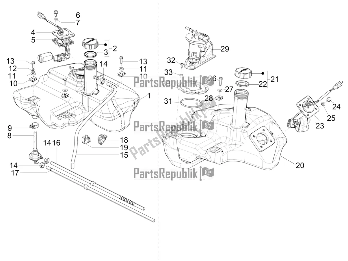 Tutte le parti per il Serbatoio Di Carburante del Vespa VX-VXL-SXL 150 4T 3V Apac 2021