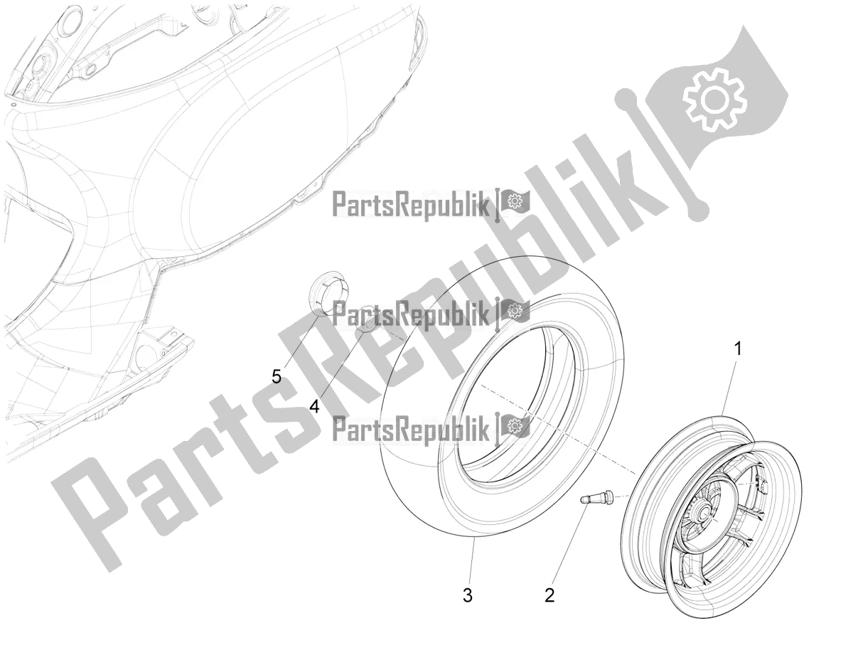 All parts for the Rear Wheel of the Vespa VX-VXL-SXL 150 4T 3V Apac 2021