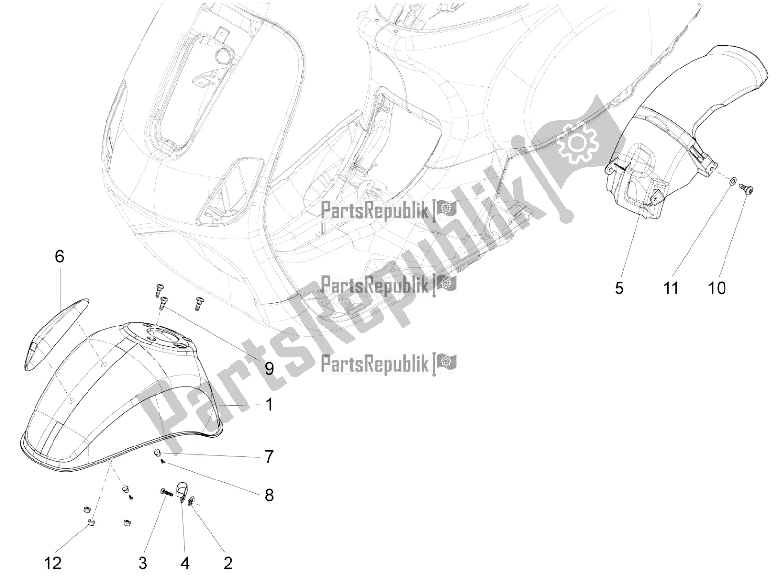 Todas as partes de Alojamento Da Roda - Guarda-lamas do Vespa VX-VXL-SXL 150 4T 3V Apac 2021