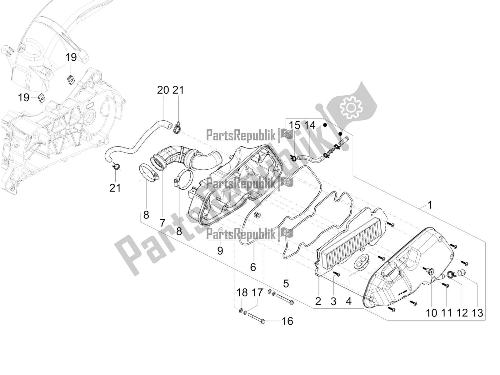 Tutte le parti per il Filtro Dell'aria del Vespa VX-VXL-SXL 150 4T 3V Apac 2022